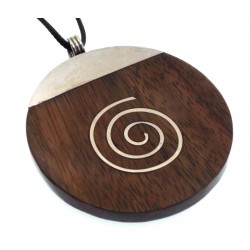 Wood and Metal Spiral Design Round Pendant